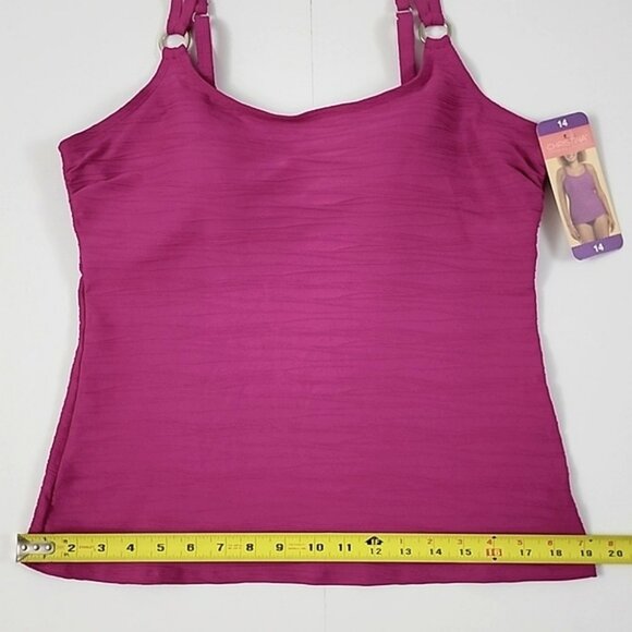 CHRISTINA Women's 2 Piece Tankini Swimsuit Fuschia Black Built-In Bra Size 14 - Picture 7 of 16
